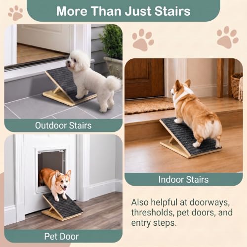 2 Pack Adjustable Dog Ramp for Stairs for Small Dogs, Senior Dogs, Short-Legged Breeds, Non-Slip Solid Wood Foldable Ramp for Indoor/Outdoor Steps, Joint-Friendly Stair Wedges for Corgis & Dachshunds - Image 5