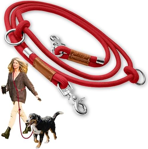 Hands Free Dog Leash, Waist Leash for Dog Walking, Crossbody, Multifunctional, Red Dog Lead, Running, 2 Dogs, Dual Handle, Dog Training, Adjustable Lead 4.3ft - 7.5ft, 3/8" (10mm) Diameter. by SticksNBonesco