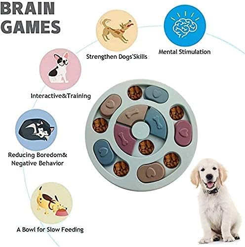 Dog Puzzle Slow Feeder Toy,Puppy Treat Dispenser Slow Feeder Bowl Dog Toy,Dog Brain Games Feeder with Non-Slip, Improve IQ Puzzle Bowl for Puppy(Blue), FUYM