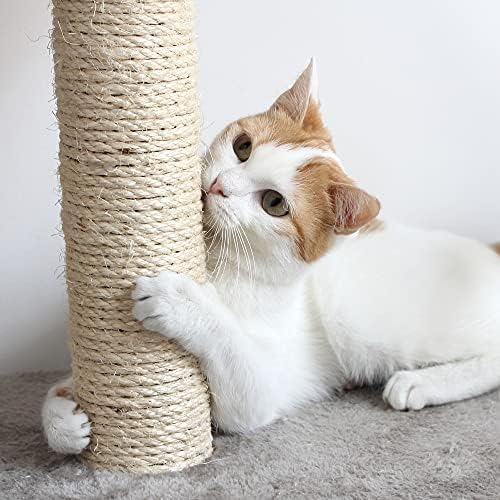 Cat Scratching Post - 3 Scratcher Posts with Carpeted Scratch Pad Base and Perch - Furniture Scratching Deterrent for Indoor Cats by PETMAKER (Gray) - Image 5