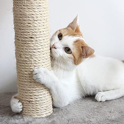 Cat Scratching Post - 3 Scratcher Posts with Carpeted Scratch Pad Base and Perch - Furniture Scratching Deterrent for Indoor Cats by PETMAKER (Gray) - Image 5