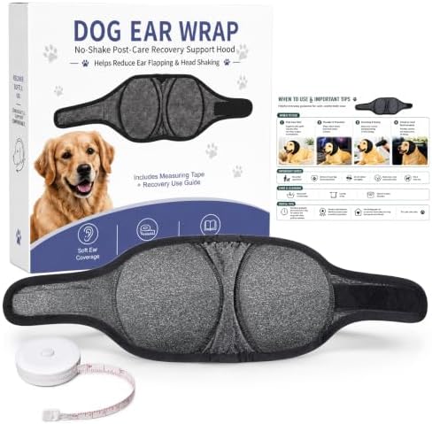 Dog Ear Wrap for Dogs, Post-Care Recovery Support Hood with Adjustable Fit, Soft Dog Ear Cover for Ear Hematoma Care, Helps Reduce Ear Flapping & Head Shaking, for Small, Medium & Large Breeds by Unknown