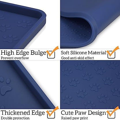 Ptlom Pet Placemat for Dog and Cat, Waterproof Non-Slip Silicone Feeding Bowl Mat Prevent Food and Water Overflow, Puppy Dish Feeder Fountain Trays Suitable for Medium and Small Pets, Navy Blue - Image 4