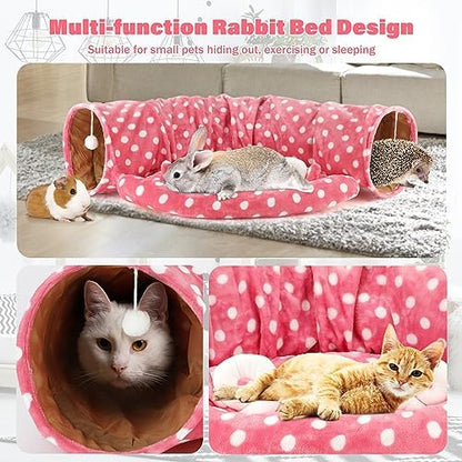 BWOGUE Bunny Tunnel Bed, 2-in-1 Collapsible Rabbit Tunnel Hideout with Mat - Image 4