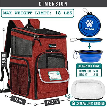 PetAmi Dog Backpack Carrier, Airline Approved 4-Way Entry Cat Bag, Red - Image 2