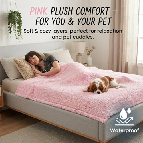 Waterproof Dog Blanket Reversible Fluffy Pet Bed Cover Pink Puppy Blankets Leakproof Sofa Couch Washable Cover Cat Pet Blanket for Warm-S - Image 3