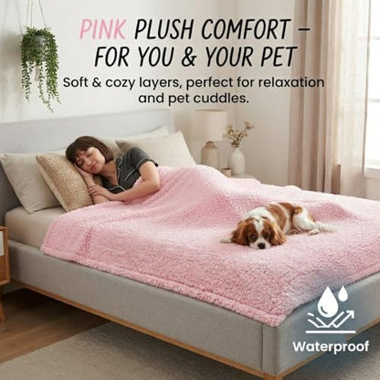 Waterproof Dog Blanket Reversible Fluffy Pet Bed Cover Pink Puppy Blankets Leakproof Sofa Couch Washable Cover Cat Pet Blanket for Warm-S - Image 3