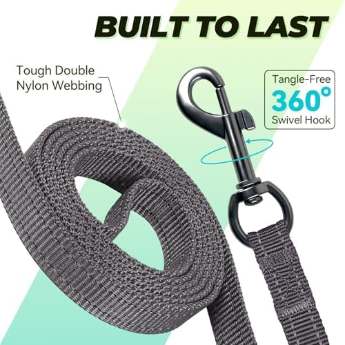 VIVAGLORY Double Handle Dog Leash Twingrip, 4ft x 1/2in, Grey - Image 4