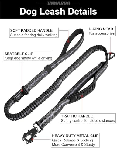 Heavy Duty Dog Leash, 4-6FT Shock Absorbing Dog Leashes with Traffic Handle and Comfortable Padded Handles, Advanced Easy Metal Clip, No Pull Reflective Leash for Medium Large Dogs that Pull (Black) - Image 7
