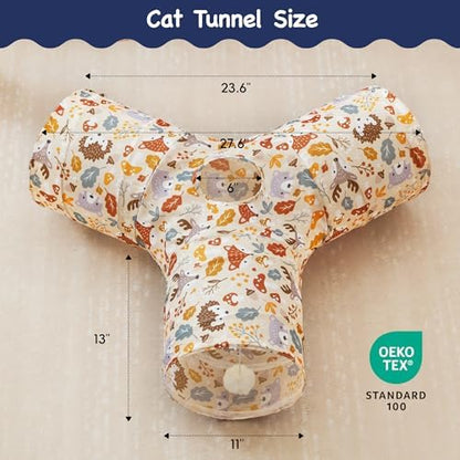 Tempcore Cat Tunnel, 3-Way Collapsible Toy for Indoor Cats, Beige Deer - Image 2