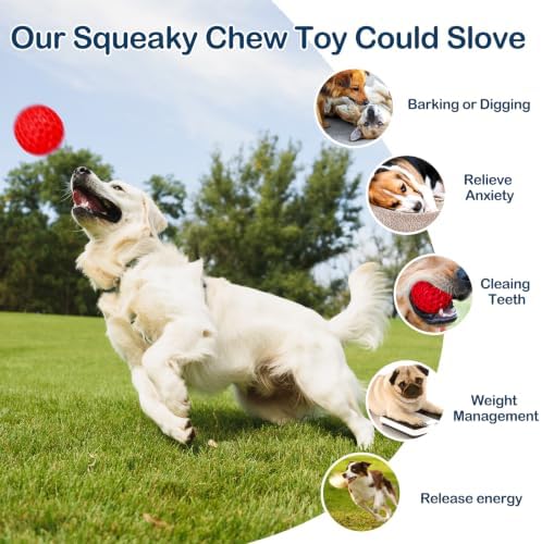 Indestructible Squeaky Dog Ball for Aggressive Chewers, Rubber Interactive Dog Toy for Teething, Relieving Anxiety. Chew Toy for Large, Medium Breeds, Outdoor & Indoor Ball. - Image 5