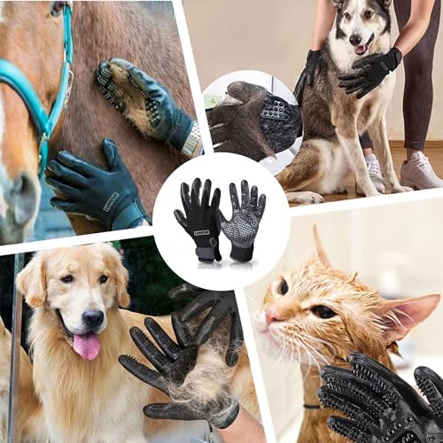 Pet Grooming Glove – Patented Rubber-Massage Shedding Bath & Hair Remover for Dogs, Cats & Livestock – Lightweight, Flexible, Secure Fit (Black) - Image 2