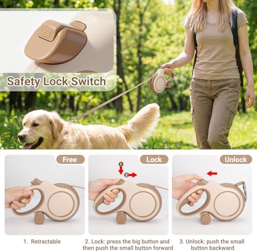 Segarty 26 Ft Walking Lead with Poop Bag Holder for Pet 66 lbs - 110 lbs, 360°Tangle-Free 8m Long Retractable Leash with Anti-Slip Handle One-Handed Brake Pause Lock, Heavy-Duty Leash for Dogs Outside - Image 4