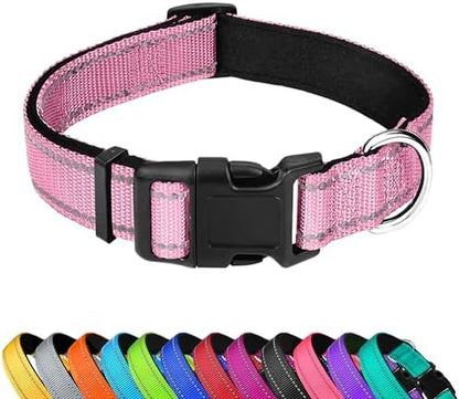 Reflective Dog Collar, Adjustable Soft Neoprene Padded,Light Pink,XS by PWOD
