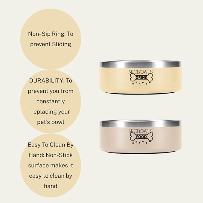 Pack of 2 Adorable Stainless Steel Pet Bowls – Non-Slip, Durable, Easy to Clean Food & Water Basic pet-Bowls for Small,Medium, Large Dogs and Large Cats 32 oz (4 Cups)