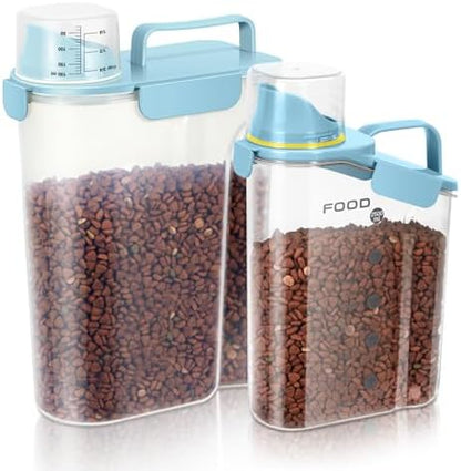 LEAWALK Dog Food Storage Container, Upgraded Large Nozzle BPA-free, 3+5 LBS Plastic Pet Food Storage Containers, With 4 Sealed Clasps, 1 Measuring Cup and Handle (Bright blue) by LEAWALK