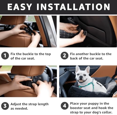Oiilores Dog Car Seat for Small Dogs,Washable Pet Booster Seats for Car with Clip-On Safty Leash, Reversible Puppy Carseat with Storage Pockets, Travel Carrier Bed for Dogs Under 25 lbs, Dark Grey - Image 5