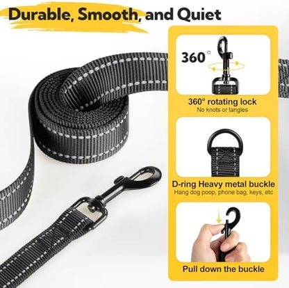 Double Handle Dog Leash 6FTX1IN, Heavy Duty Leash with Reflective, Black - Image 6