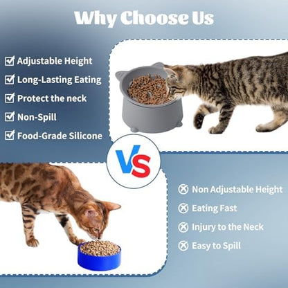 Cat Raised Bowls Silicone, 3 Modes to Adjust Height Elevated Cat Bowl to Protect Puppy,Kitten Spine and Anti Vomit Slow Feeder with 10° Tilted Detachable Dish for Pet Dry,Wet Food - Image 4