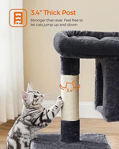 Feandrea Cat Tree, 33.1-Inch Cute Cat Tower, Plush Kitten Condo, Smoky Gray - Image 6