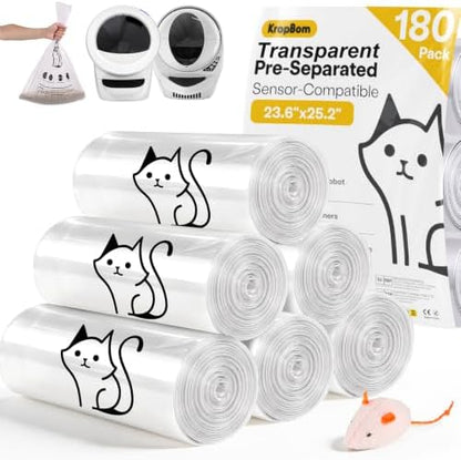 180 Pack Cat Litter Box Robot 4/5/3 Waste Bags, Transparent, Pre-Separated by KropBom