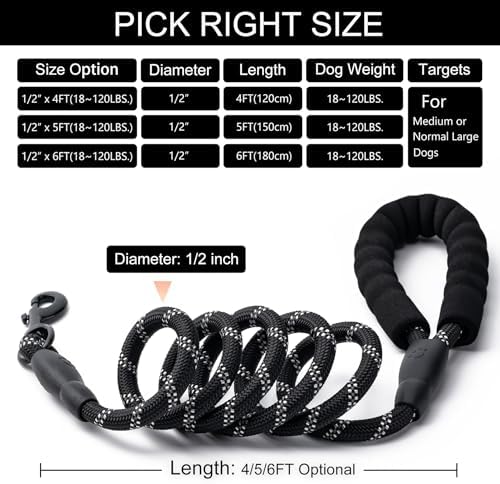 2 Pack Dog Leash, Heavy Duty Nylon Rope Pet Leashes (6FT-1/2,Black/Black) - Image 5