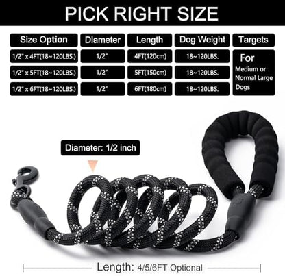 2 Pack Dog Leash, Heavy Duty Nylon Rope Pet Leashes (6FT-1/2,Black/Black) - Image 5