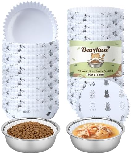 Cat Bowl Set (300 Disposable Pet Bowl Liners with 2 Stainless Steel Bowls) by Unknown