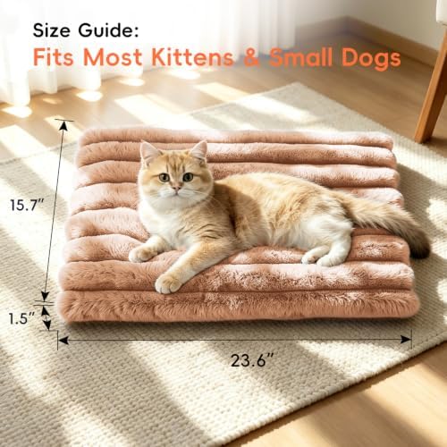 Cat Bed Mat for Indoor Cats, Self Warming Plush Cat Bed, Light Coffee - Image 3