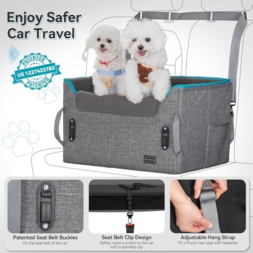 PETSFIT Dog Booster Car Seat for Small/Medium Dogs, Dog Car Seat for Medium Sized Dog with 2 Clip-On Safety Leashes and Patented Buckles, Pet Car Seat with Storage Pockets for Pets Under 45Lbs (Grey) - Image 5