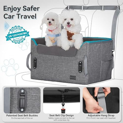 PETSFIT Dog Booster Car Seat for Small/Medium Dogs, Dog Car Seat for Medium Sized Dog with 2 Clip-On Safety Leashes and Patented Buckles, Pet Car Seat with Storage Pockets for Pets Under 45Lbs (Grey) - Image 5
