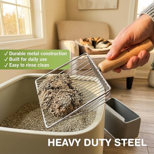 Cat Litter Scoop, Metal Litter Scooper – 5X Faster No-Shake Sifting Design, Stainless Steel Litter Scoop with Holder, Reduces Dust & Waste – Sprinkle & Sweep - Image 5