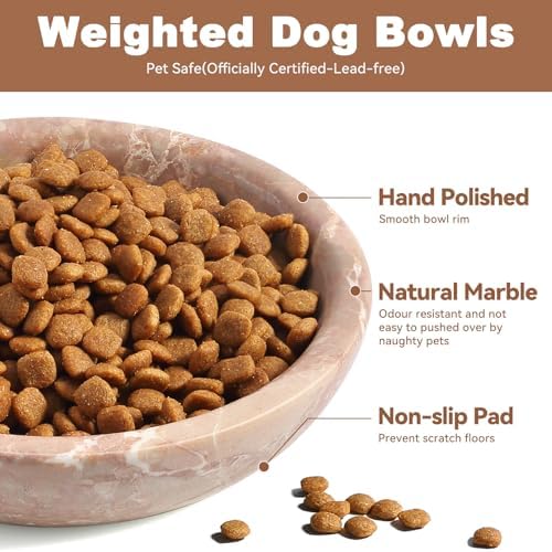 Natural Marble Cat Bowl, Weighted 1.5lb Cat Food Bowl for Cat and Small Dog, Small Animal Pet Food Dish Non-Slip, Shallow Dish for Whisker Fatigue Relief, Premium Red Stone for Home Decor - Image 2