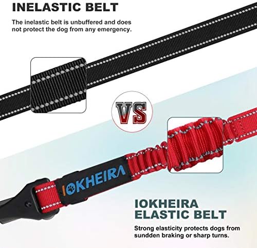 IOKHEIRA Dog Seat Belt 3-in-1 Car Harness for Pets Adjustable Safety Seatbelt Nylon Reflective Bungee Fabric Dog Car Harness with Clip Hook Latch & Buckle, Swivel Zinc Alloy Carabiner Red - Image 4