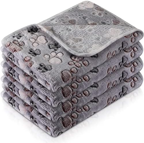 Tatuo 4 Pack Fleece Dog Blanket for Pet,Gray,30 x 20.5 Inch,Paw by Tatuo