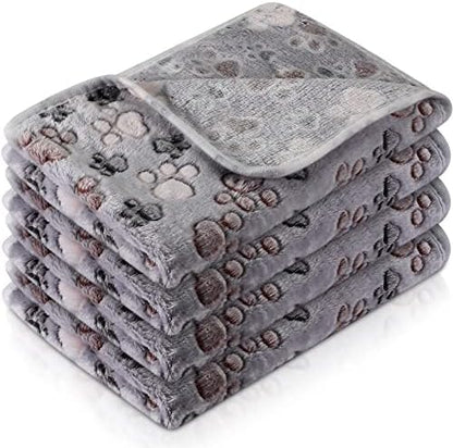 Tatuo 4 Pack Fleece Dog Blanket for Pet,Gray,30 x 20.5 Inch,Paw by Tatuo