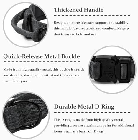 Tactical Dog Collar, Adjustable Military Training Nylon Pet Collar, Grey M - Image 2