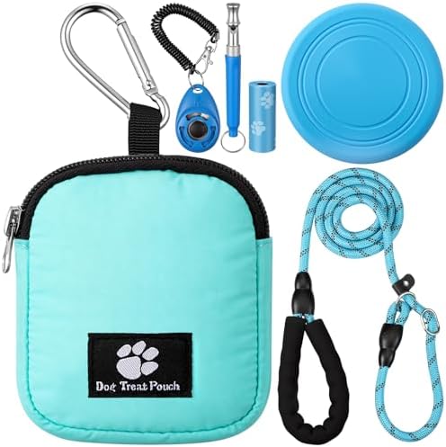 Sadnyy Dog Training Kit Treat Pouch with Clip Pet Training Clicker Silent Whistle Poop Bag 5 ft Leash Flying Disc for Puppy Dog Pet Behavior Aids Trick by Sadnyy