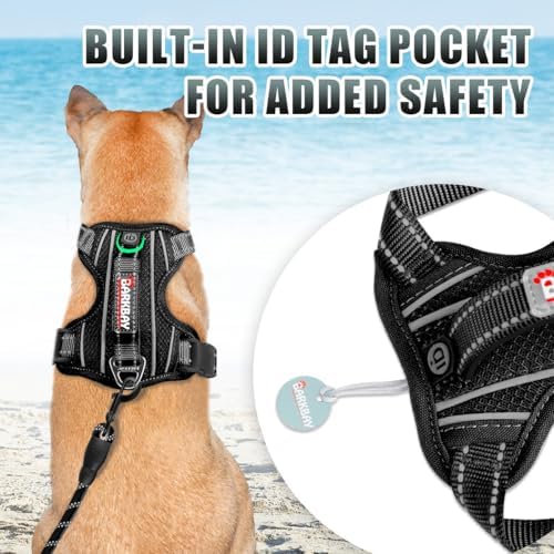 BARKBAY No Pull Dog Harness Large Reflective Dog Harness with Front Clip and Easy Control Handle for Walking Training Running with ID tag Pocket(Black,S) - Image 2