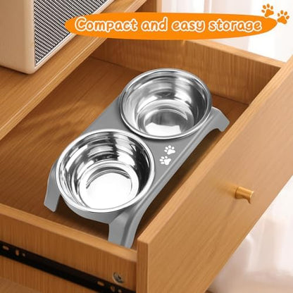 Elevated Dog Bowls for Small Dogs, 3” High Raised Dog Bowl Stand with Dual 5” Stainless Steel Bowls Non-Slip Pet Feeder for Puppy and Cats, Dishwasher Safe, Grey - Image 7