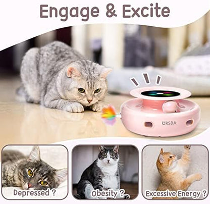 ORSDA Cat Toys 2-in-1 Interactive Cat Toys for Indoor Cats, Automatic Cat Toy Balls, Ambush Feather Kitten Toys with 6pcs Attachments, Dual Power Supplies, Auto On/Off (Upgraded Version) - Image 4