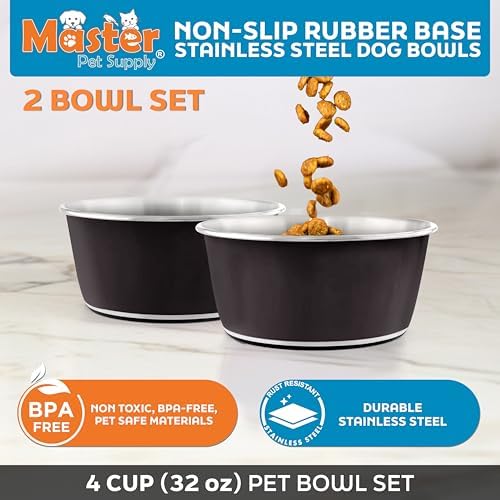 Master Pet Supply Stainless Steel Dog Bowls Set of 2 - Black Velvet - 32 Oz - Image 2