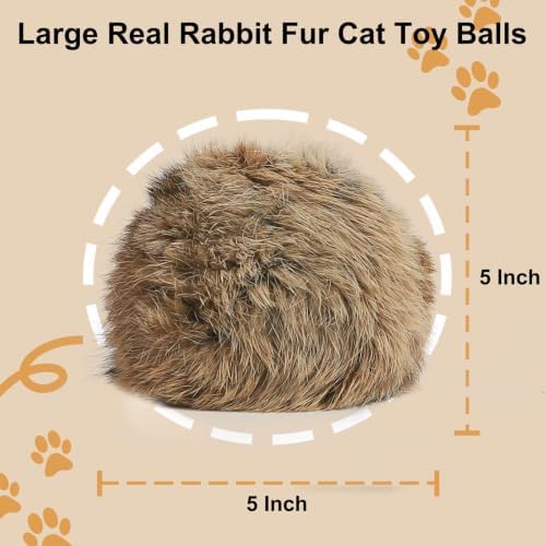 Large Rabbit Fur Cat Toy Ball 5-Inch, Soft Fluffy Catnip Ball for Indoor Cats, Furry Interactive Toy to Stimulate Hunting Instinct, Chase & Pounce Play, 1 Piece - Image 2