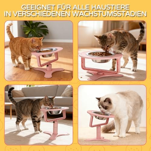 Raised Cat Bowls with Height-Adjustable Stand 15° Tilted Cat Food Bowls Non-Slip Feeder Adjusts to 2.4", 4.02",5.98" with Stainless Steel Bowls Whisker Friendly for Cats and Puppy (Pink) - Image 7