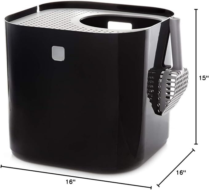 Modkat Top-Entry Litter Box - Reduces Litter Tracking, Swivel Lid for Easy Cleaning, Leak-Proof, Dog Proof - Includes Scoop & Reusable Liner Black