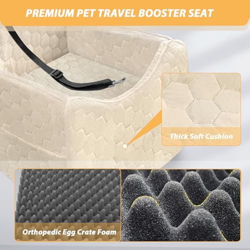 Dog Car Seat for Small/Medium Dogs, Memory Foam Dog Booster Seat, Travel Safety Per Car Seat with Washable Removable Cover, Storage Pockets for Dogs up to 35 lbs (White, Small) - Image 5