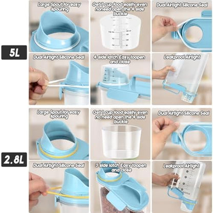 LEAWALK Dog Food Storage Container, Upgraded Large Nozzle BPA-free, 3+5 LBS Plastic Pet Food Storage Containers, With 4 Sealed Clasps, 1 Measuring Cup and Handle (Bright blue) - Image 3