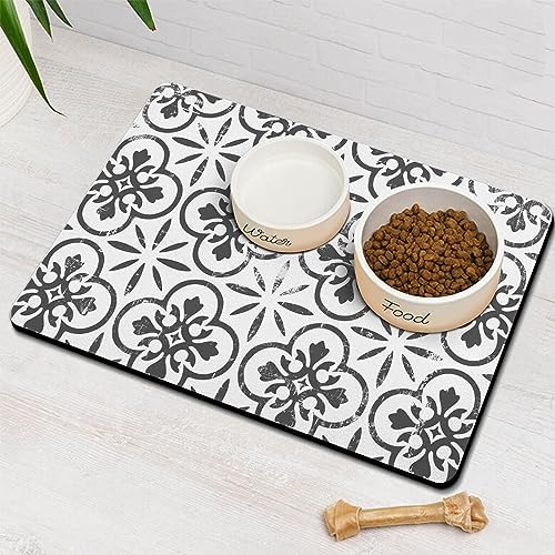 Dog Food Mats for Floors Absorbent, Pet Cat Food Mat - Quick Dry Dog Bowl Mats for Food and Water, Eco-Friendly Boho Pet Supplies by Ayiashiab