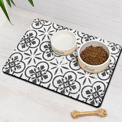 Dog Food Mats for Floors Absorbent, Pet Cat Food Mat - Quick Dry Dog Bowl Mats for Food and Water, Eco-Friendly Boho Pet Supplies by Ayiashiab