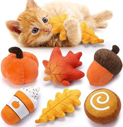 Plush Fall Catnip Toys for Indoor Cats 6 Pack, Pumpkin Shape by Petsinurarea